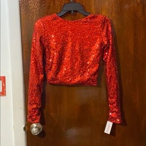 Red sequin crop top